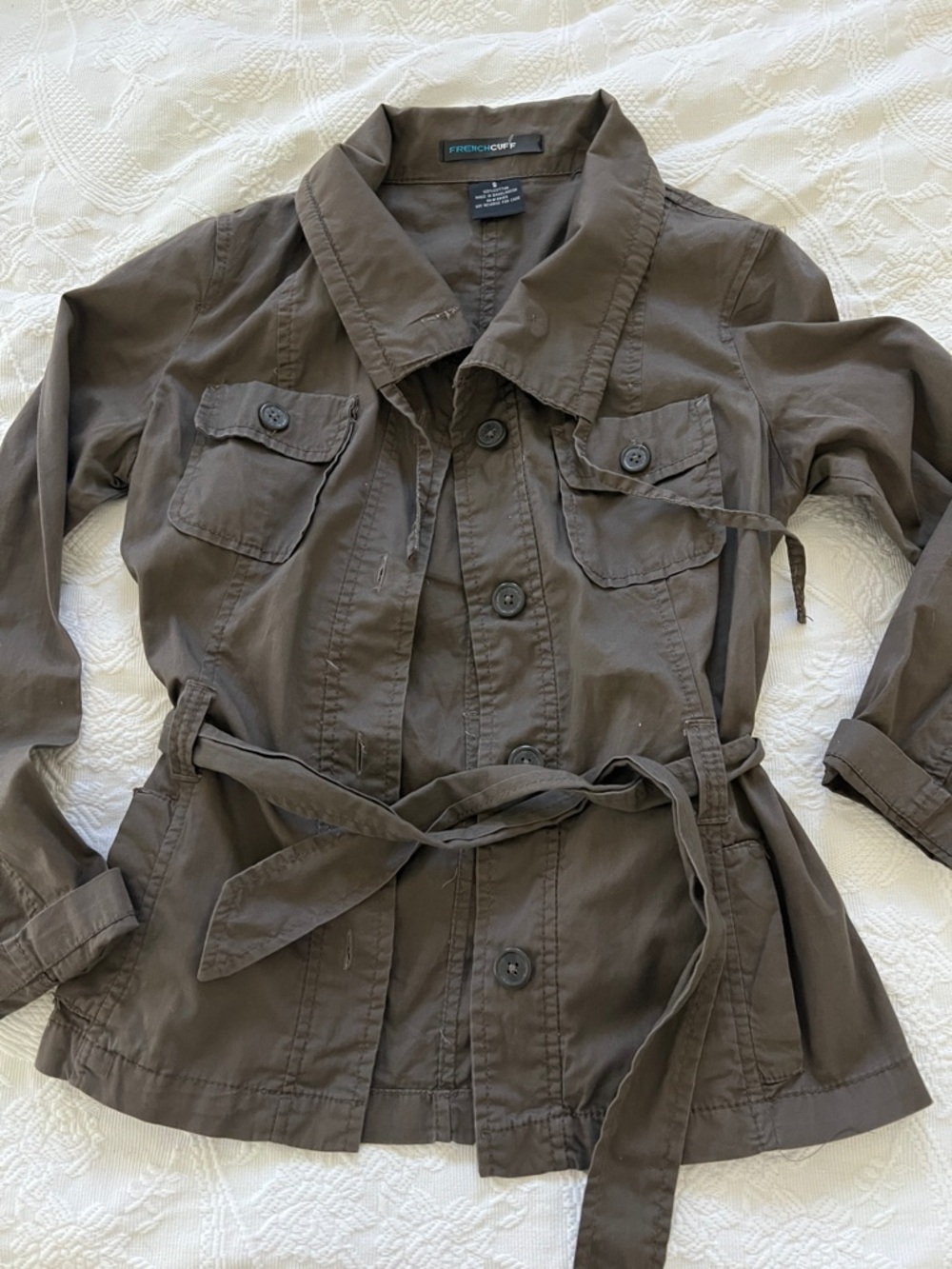 French Cuff Army green Tie-Waist Utility Jacket